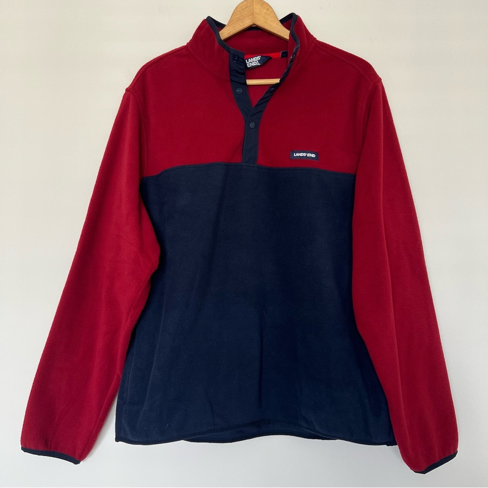 Lands' End Red and Blue Fleece Pullover Jacket